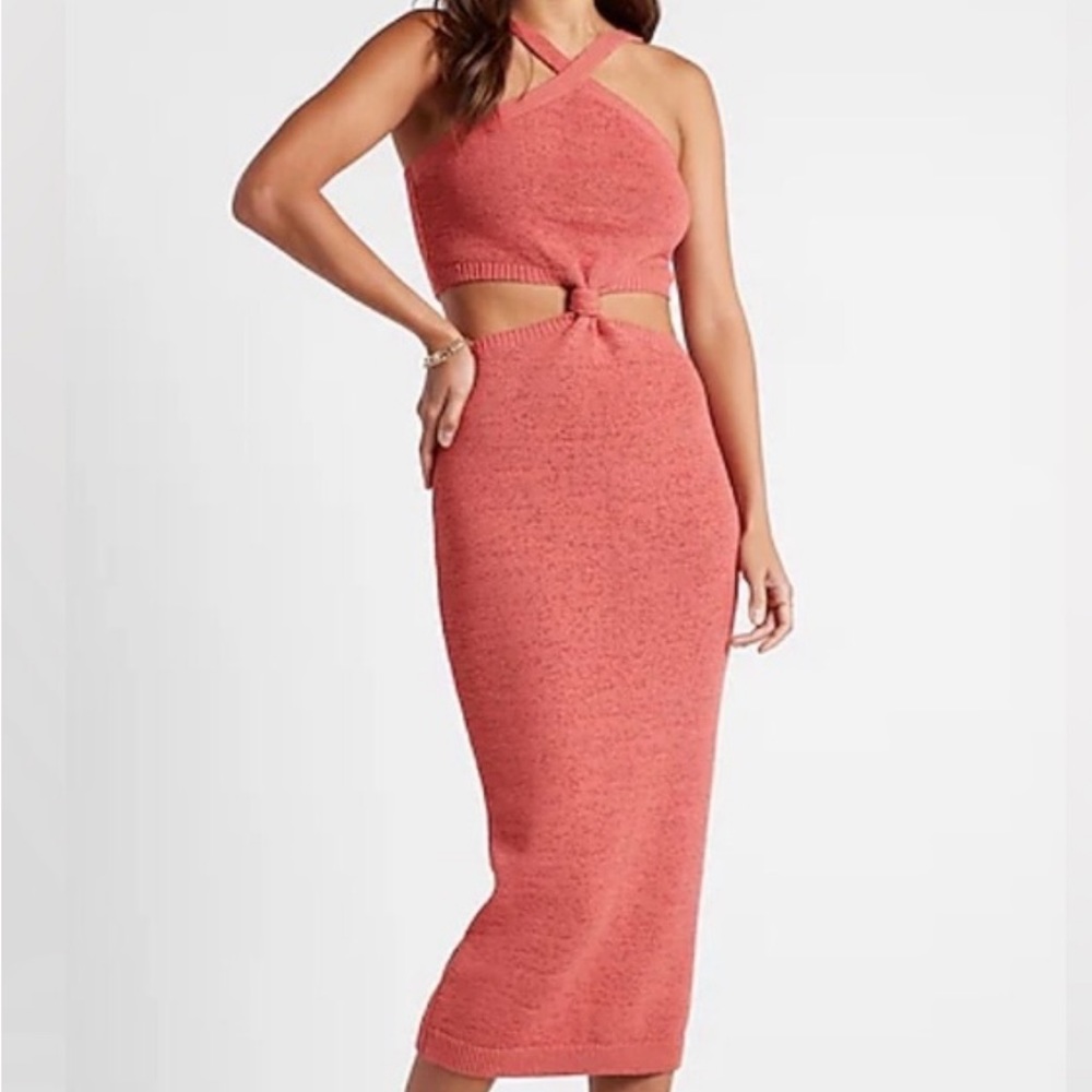Express Halter Twist Knit Cutout Dress